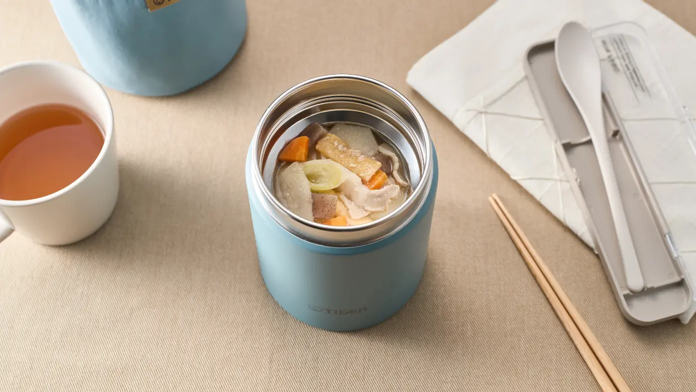 A food jar containing soup