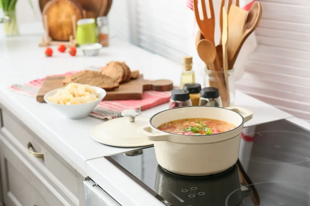Making soup on a kitchen stove